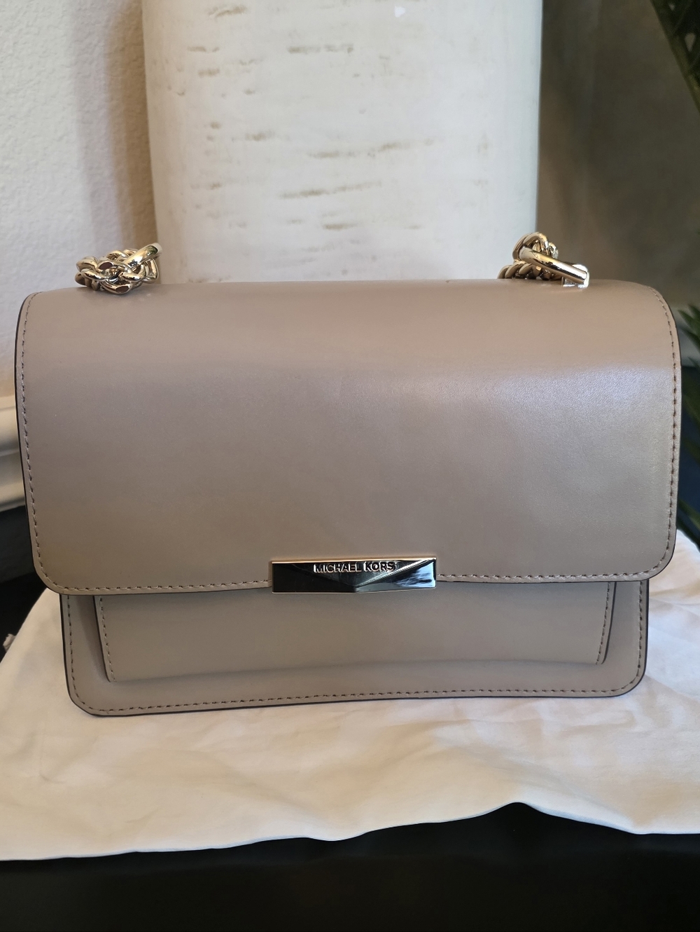 Michael Kors Taupe Leather Chain Shoulder Bag